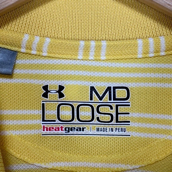 Under Armour Performance Polo Shirt Men Medium Yellow Greenbriar Old White TPC - Picture 3 of 9